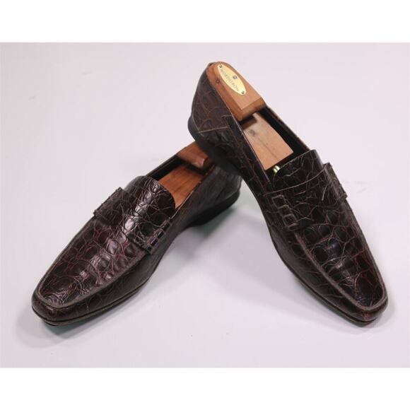 Prada Brown Crocodile Leather Penny Loafers Men's US 8.5 - Picture 8 of 13